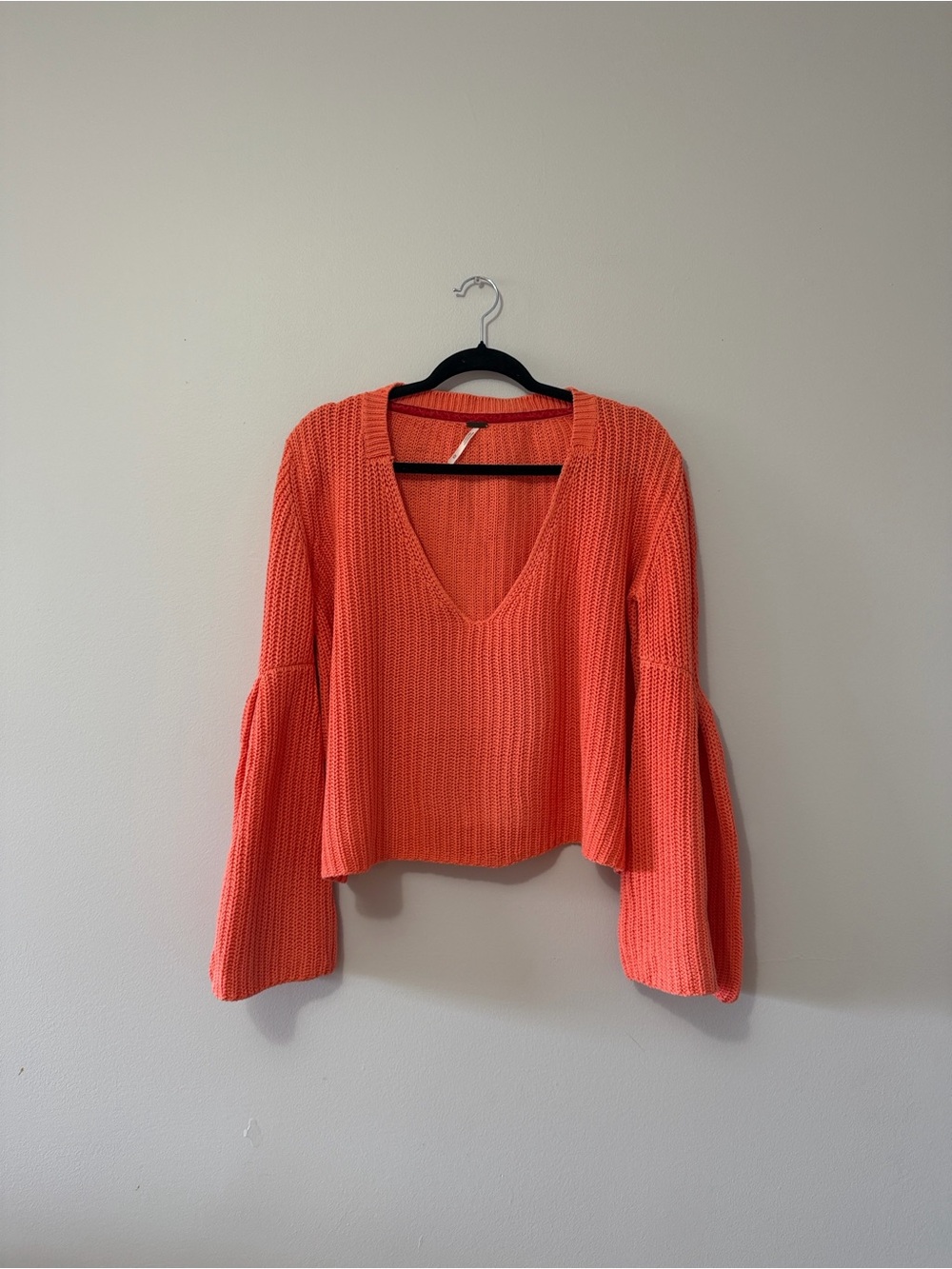 Free People Damsel Pullover Orange Cropped V-Neck Sweater